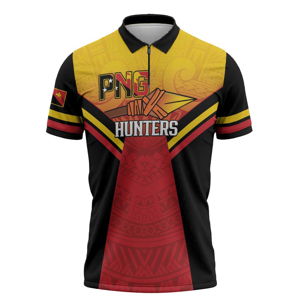 Papua New Guinea Rugby Custom Zipper Polo Shirt Go PNG Hunters Polynesian Pattern - Aussie Hoodie