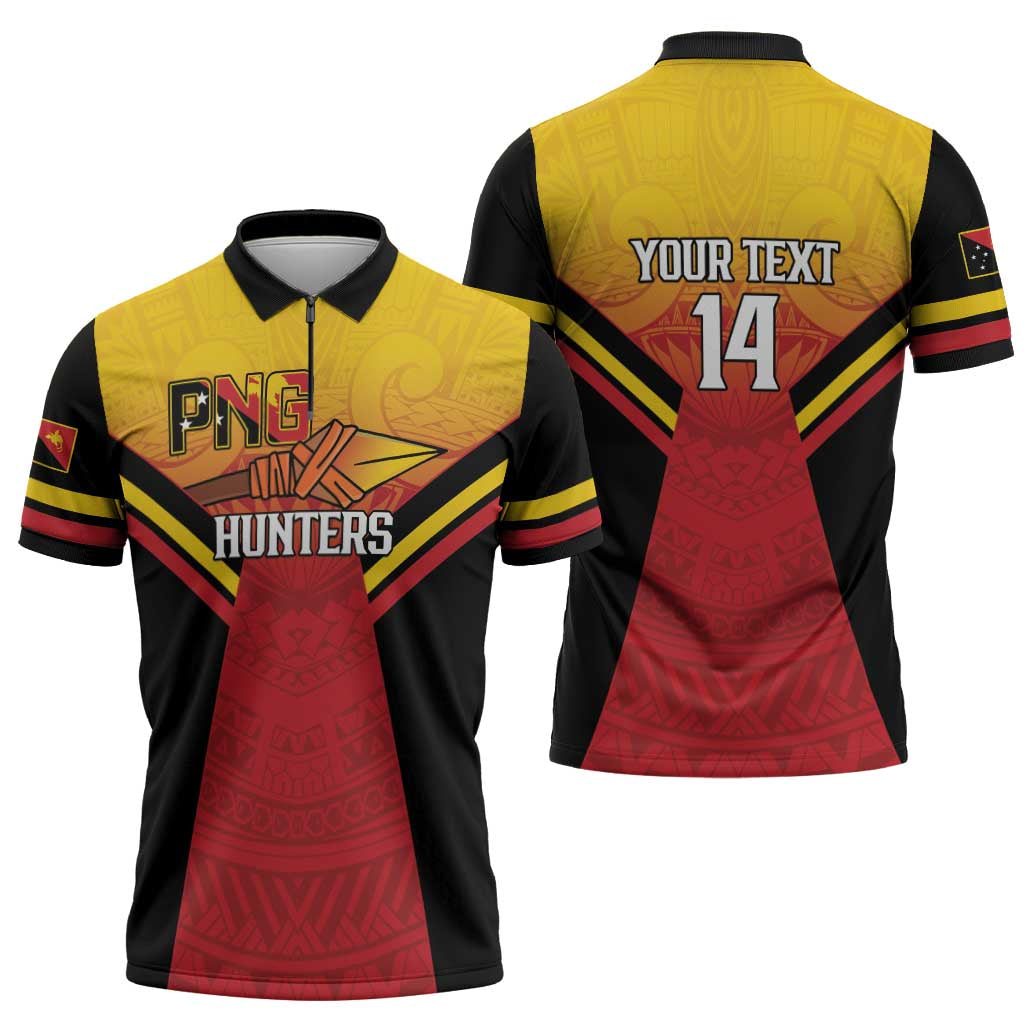 Papua New Guinea Rugby Custom Zipper Polo Shirt Go PNG Hunters Polynesian Pattern - Aussie Hoodie