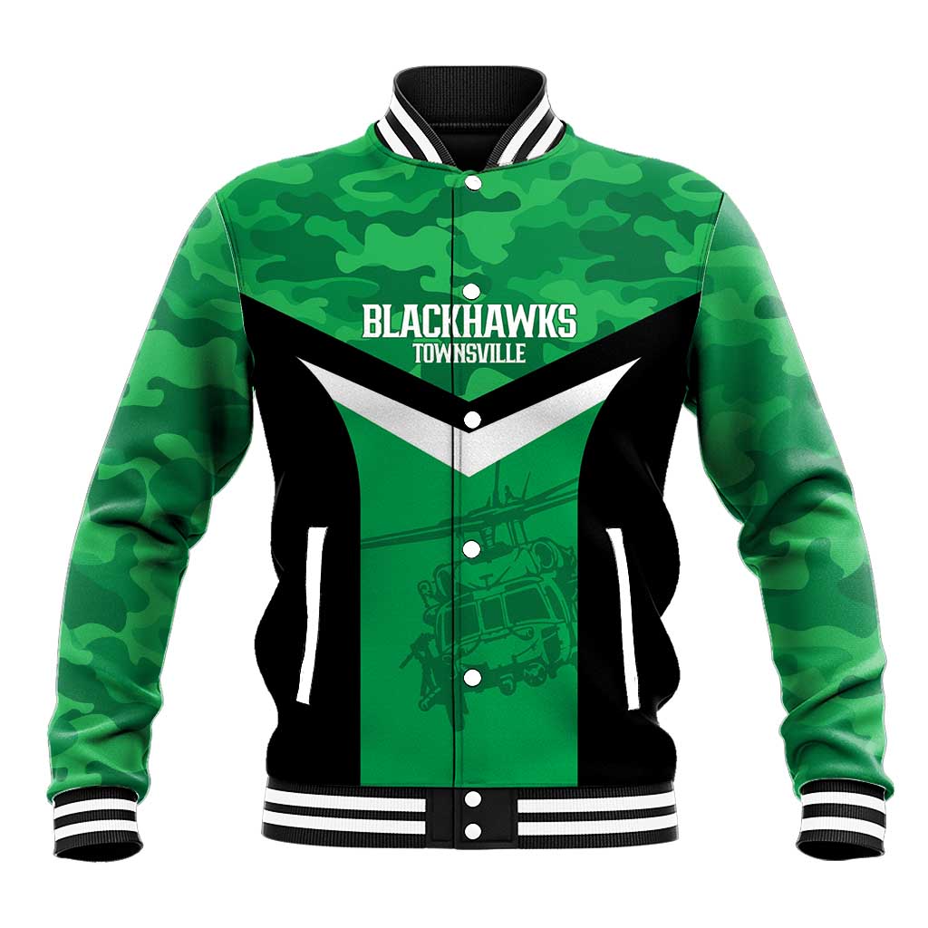 Townsville Rugby Custom Baseball Jacket Go Blackhawks Camouflage Pattern - Aussie Hoodie