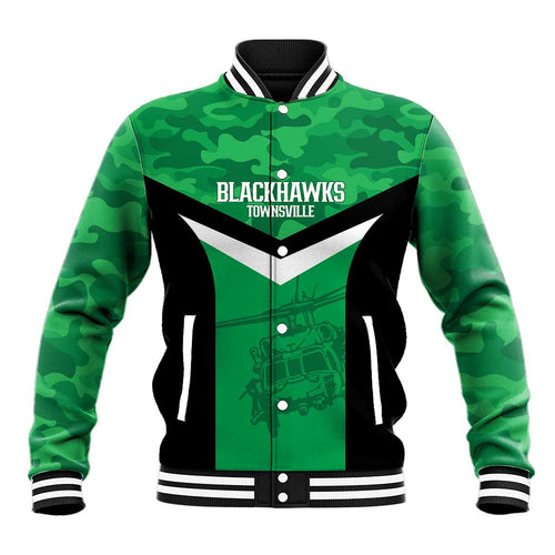 Townsville Rugby Custom Baseball Jacket Go Blackhawks Camouflage Pattern - Aussie Hoodie