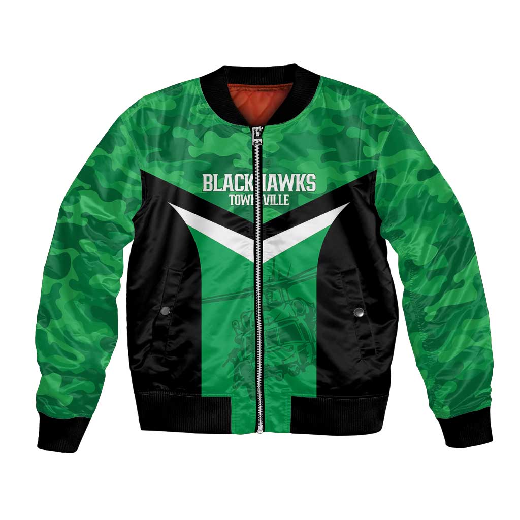 Townsville Rugby Custom Bomber Jacket Go Blackhawks Camouflage Pattern - Aussie Hoodie