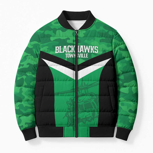 Townsville Rugby Custom Bomber Puffer Jacket Go Blackhawks Camouflage Pattern - Aussie Hoodie