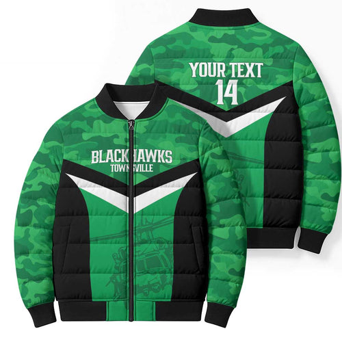 Townsville Rugby Custom Bomber Puffer Jacket Go Blackhawks Camouflage Pattern - Aussie Hoodie