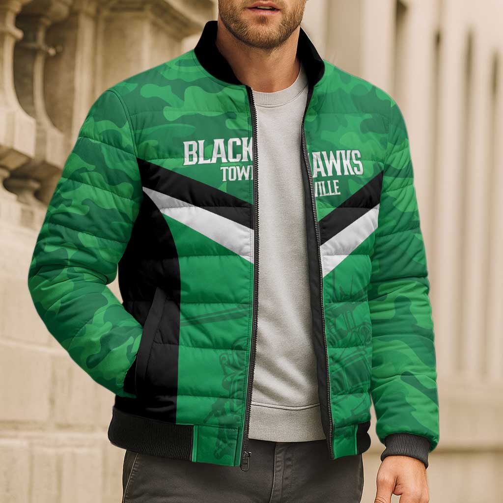 Townsville Rugby Custom Bomber Puffer Jacket Go Blackhawks Camouflage Pattern - Aussie Hoodie