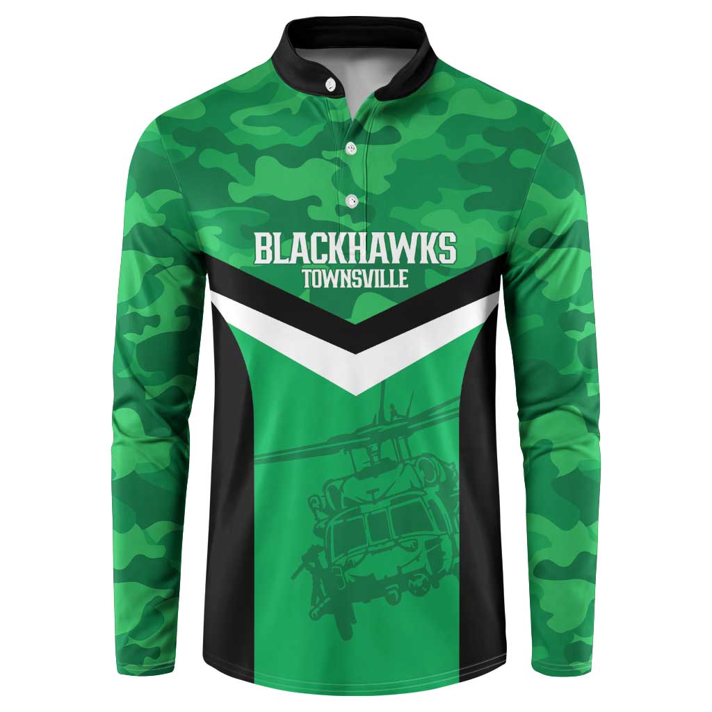 Townsville Rugby Custom Button Sweatshirt Go Blackhawks Camouflage Pattern - Aussie Hoodie