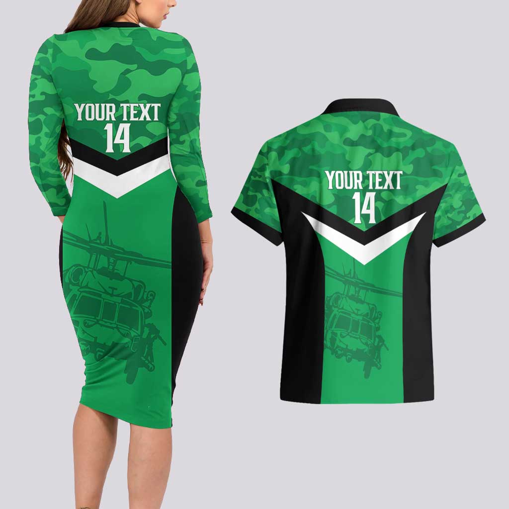 Townsville Rugby Custom Couples Matching Long Sleeve Bodycon Dress and Hawaiian Shirt Go Blackhawks Camouflage Pattern - Aussie Hoodie