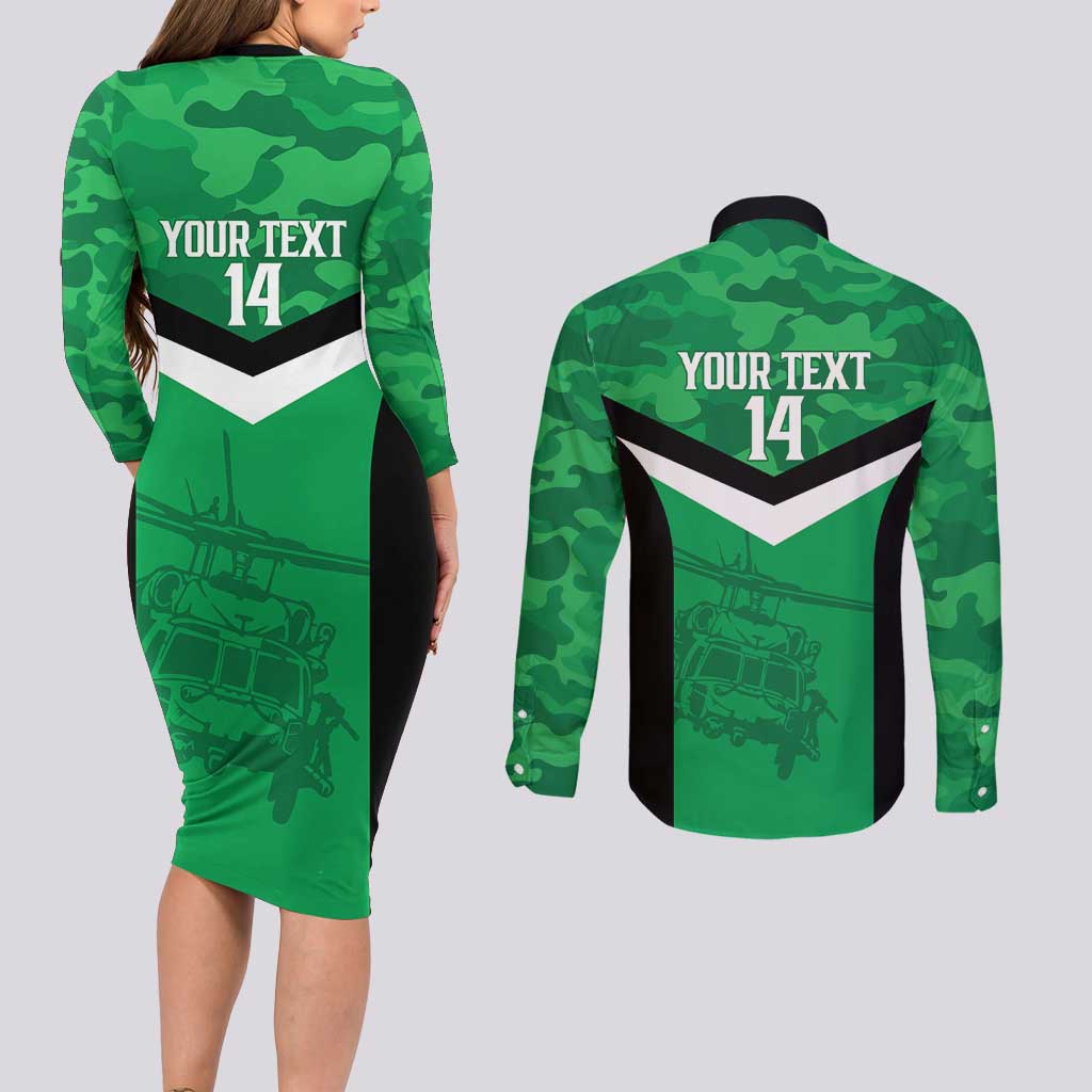 Townsville Rugby Custom Couples Matching Long Sleeve Bodycon Dress and Long Sleeve Button Shirt Go Blackhawks Camouflage Pattern - Aussie Hoodie