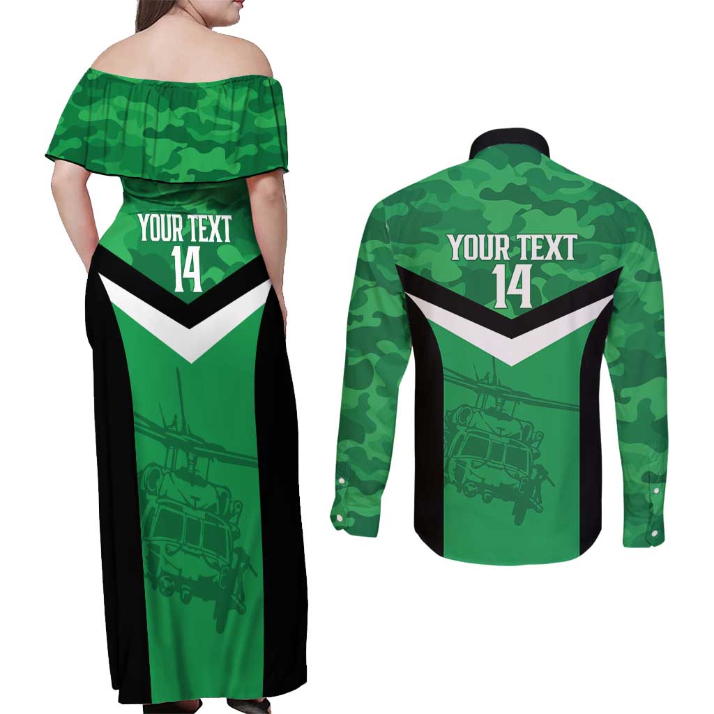 Townsville Rugby Custom Couples Matching Off Shoulder Maxi Dress and Long Sleeve Button Shirt Go Blackhawks Camouflage Pattern - Aussie Hoodie