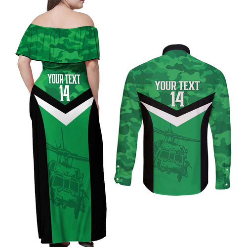 Townsville Rugby Custom Couples Matching Off Shoulder Maxi Dress and Long Sleeve Button Shirt Go Blackhawks Camouflage Pattern - Aussie Hoodie
