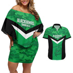 Townsville Rugby Custom Couples Matching Off Shoulder Short Dress and Hawaiian Shirt Go Blackhawks Camouflage Pattern - Aussie Hoodie