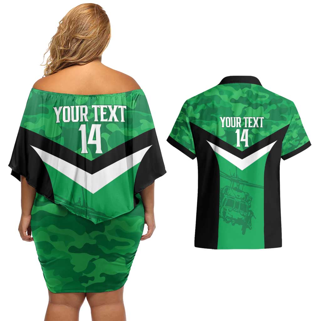 Townsville Rugby Custom Couples Matching Off Shoulder Short Dress and Hawaiian Shirt Go Blackhawks Camouflage Pattern - Aussie Hoodie