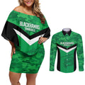 Townsville Rugby Custom Couples Matching Off Shoulder Short Dress and Long Sleeve Button Shirt Go Blackhawks Camouflage Pattern - Aussie Hoodie