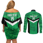 Townsville Rugby Custom Couples Matching Off Shoulder Short Dress and Long Sleeve Button Shirt Go Blackhawks Camouflage Pattern - Aussie Hoodie