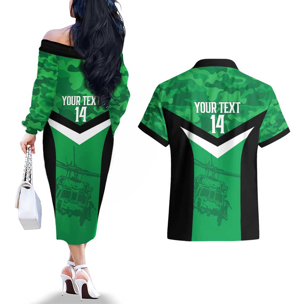 Townsville Rugby Custom Couples Matching Off The Shoulder Long Sleeve Dress and Hawaiian Shirt Go Blackhawks Camouflage Pattern - Aussie Hoodie