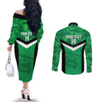 Townsville Rugby Custom Couples Matching Off The Shoulder Long Sleeve Dress and Long Sleeve Button Shirt Go Blackhawks Camouflage Pattern - Aussie Hoodie