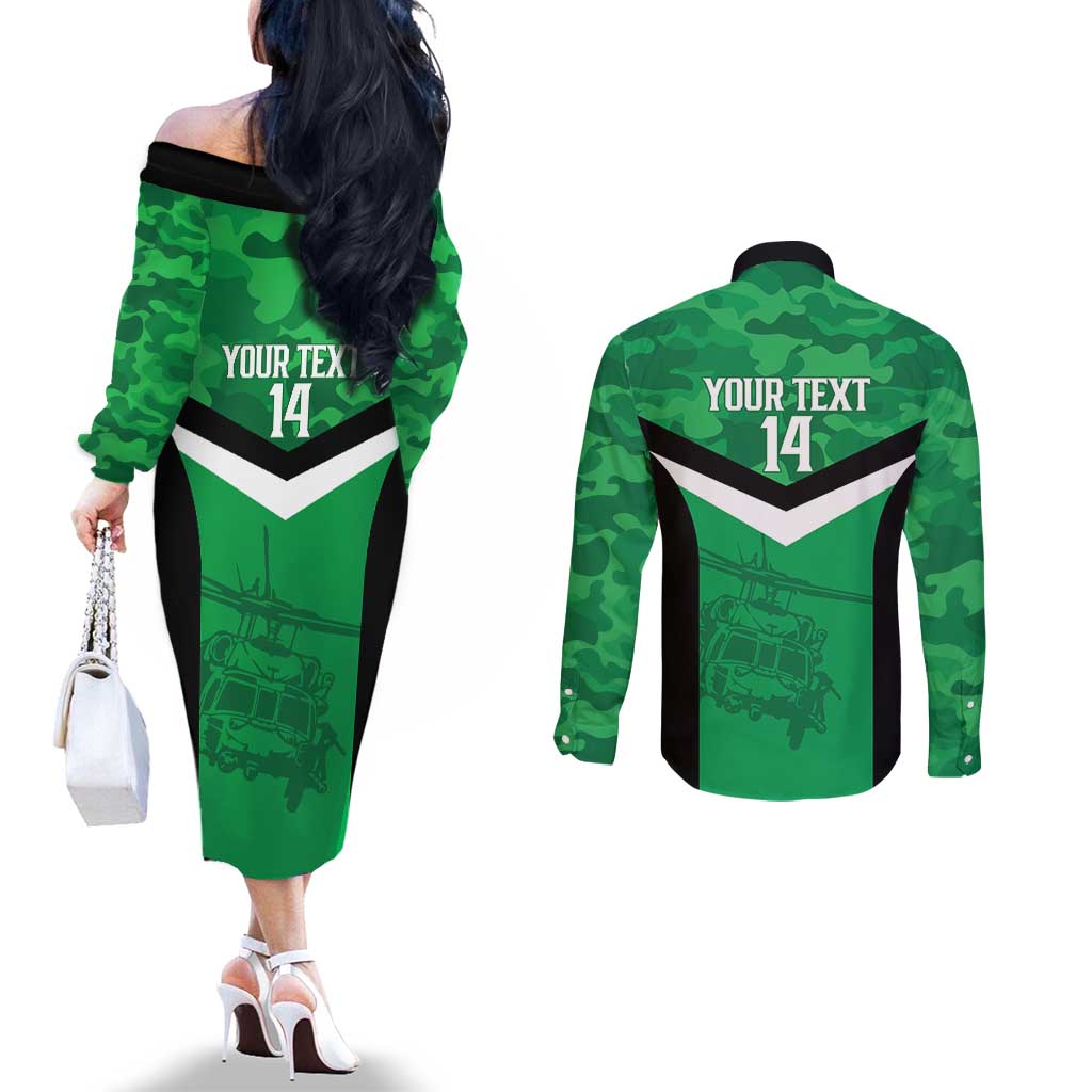 Townsville Rugby Custom Couples Matching Off The Shoulder Long Sleeve Dress and Long Sleeve Button Shirt Go Blackhawks Camouflage Pattern - Aussie Hoodie