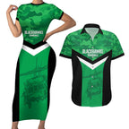 Townsville Rugby Custom Couples Matching Short Sleeve Bodycon Dress and Hawaiian Shirt Go Blackhawks Camouflage Pattern - Aussie Hoodie