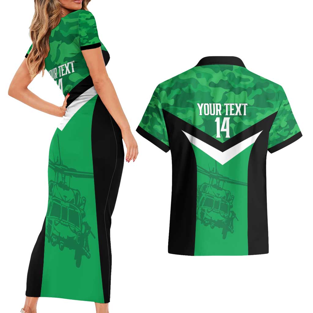 Townsville Rugby Custom Couples Matching Short Sleeve Bodycon Dress and Hawaiian Shirt Go Blackhawks Camouflage Pattern - Aussie Hoodie