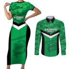 Townsville Rugby Custom Couples Matching Short Sleeve Bodycon Dress and Long Sleeve Button Shirt Go Blackhawks Camouflage Pattern - Aussie Hoodie