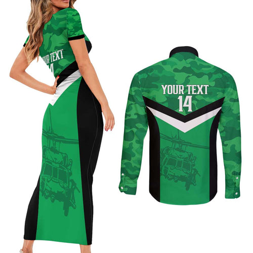 Townsville Rugby Custom Couples Matching Short Sleeve Bodycon Dress and Long Sleeve Button Shirt Go Blackhawks Camouflage Pattern - Aussie Hoodie