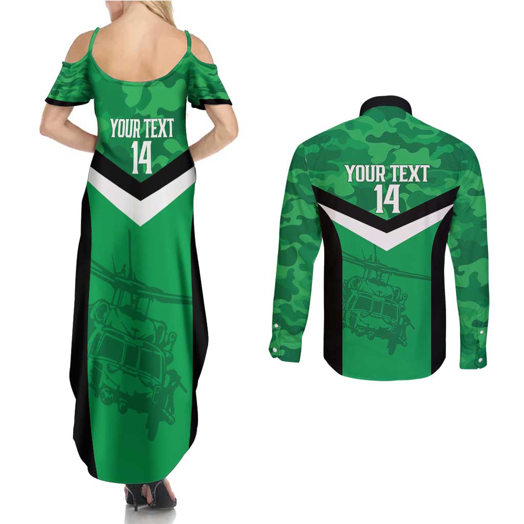 Townsville Rugby Custom Couples Matching Summer Maxi Dress and Long Sleeve Button Shirt Go Blackhawks Camouflage Pattern - Aussie Hoodie