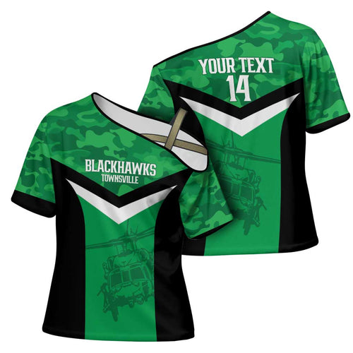 Townsville Rugby Custom Cross Shoulder Shirt Go Blackhawks Camouflage Pattern - Aussie Hoodie