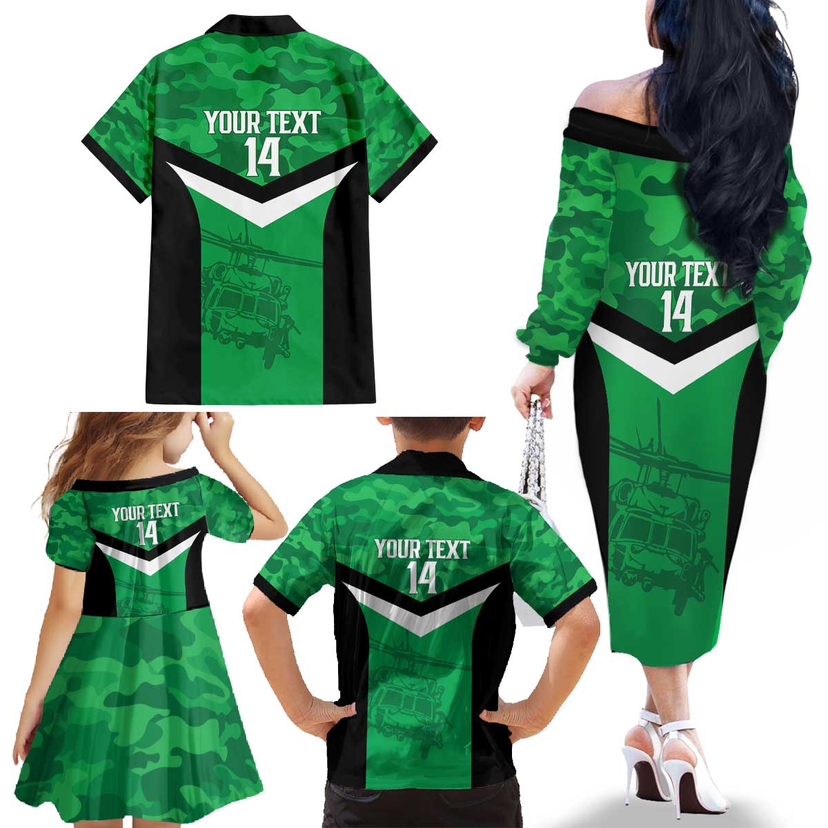 Townsville Rugby Custom Family Matching Off The Shoulder Long Sleeve Dress and Hawaiian Shirt Go Blackhawks Camouflage Pattern - Aussie Hoodie
