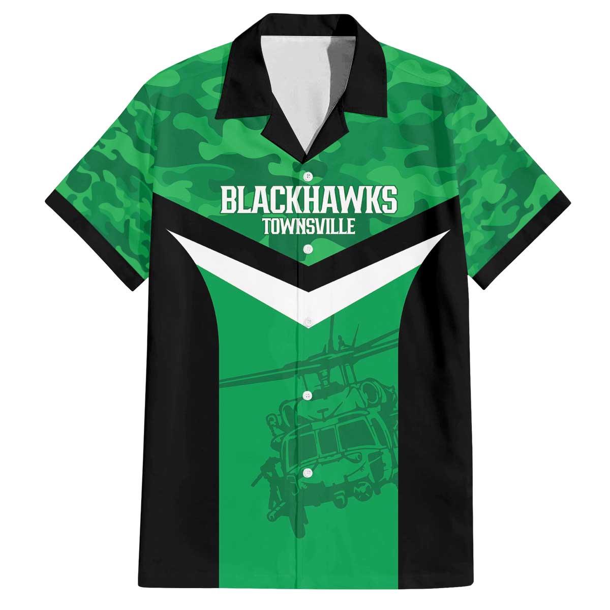 Townsville Rugby Custom Family Matching Off The Shoulder Long Sleeve Dress and Hawaiian Shirt Go Blackhawks Camouflage Pattern - Aussie Hoodie