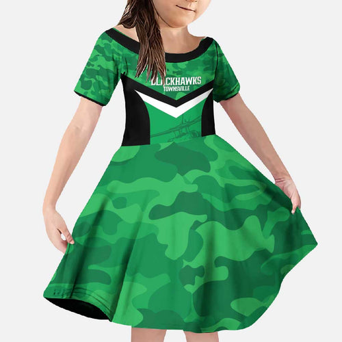 Townsville Rugby Custom Family Matching Off Shoulder Maxi Dress and Hawaiian Shirt Go Blackhawks Camouflage Pattern - Aussie Hoodie