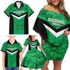 Townsville Rugby Custom Family Matching Off Shoulder Short Dress and Hawaiian Shirt Go Blackhawks Camouflage Pattern - Aussie Hoodie