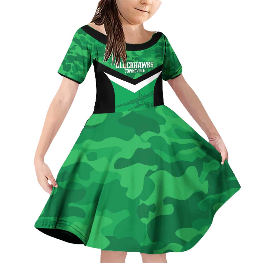 Townsville Rugby Custom Family Matching Off Shoulder Short Dress and Hawaiian Shirt Go Blackhawks Camouflage Pattern - Aussie Hoodie