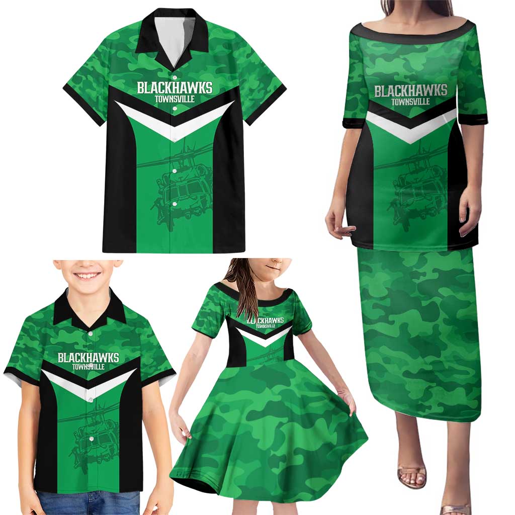 Townsville Rugby Custom Family Matching Puletasi and Hawaiian Shirt Go Blackhawks Camouflage Pattern - Aussie Hoodie
