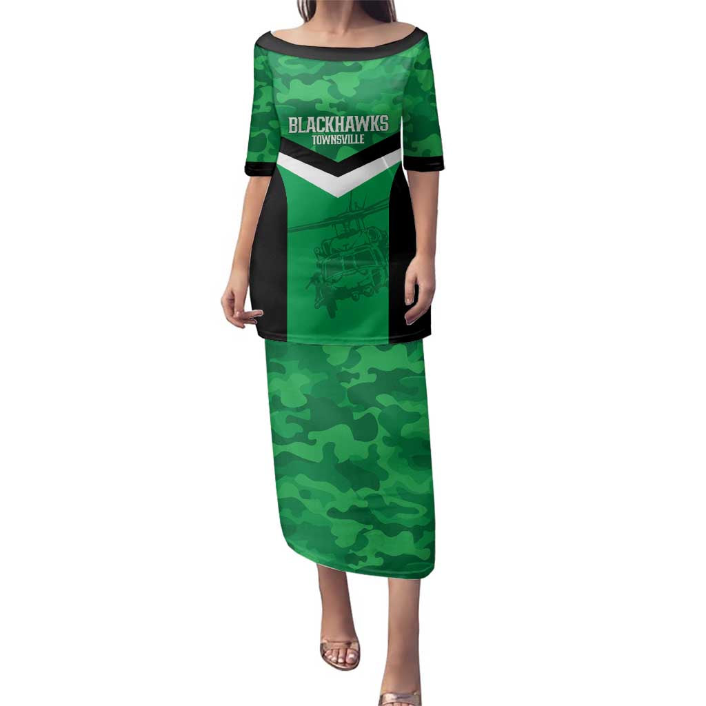 Townsville Rugby Custom Family Matching Puletasi and Hawaiian Shirt Go Blackhawks Camouflage Pattern - Aussie Hoodie