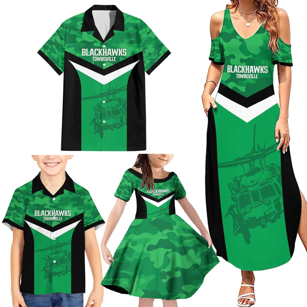 Townsville Rugby Custom Family Matching Summer Maxi Dress and Hawaiian Shirt Go Blackhawks Camouflage Pattern - Aussie Hoodie