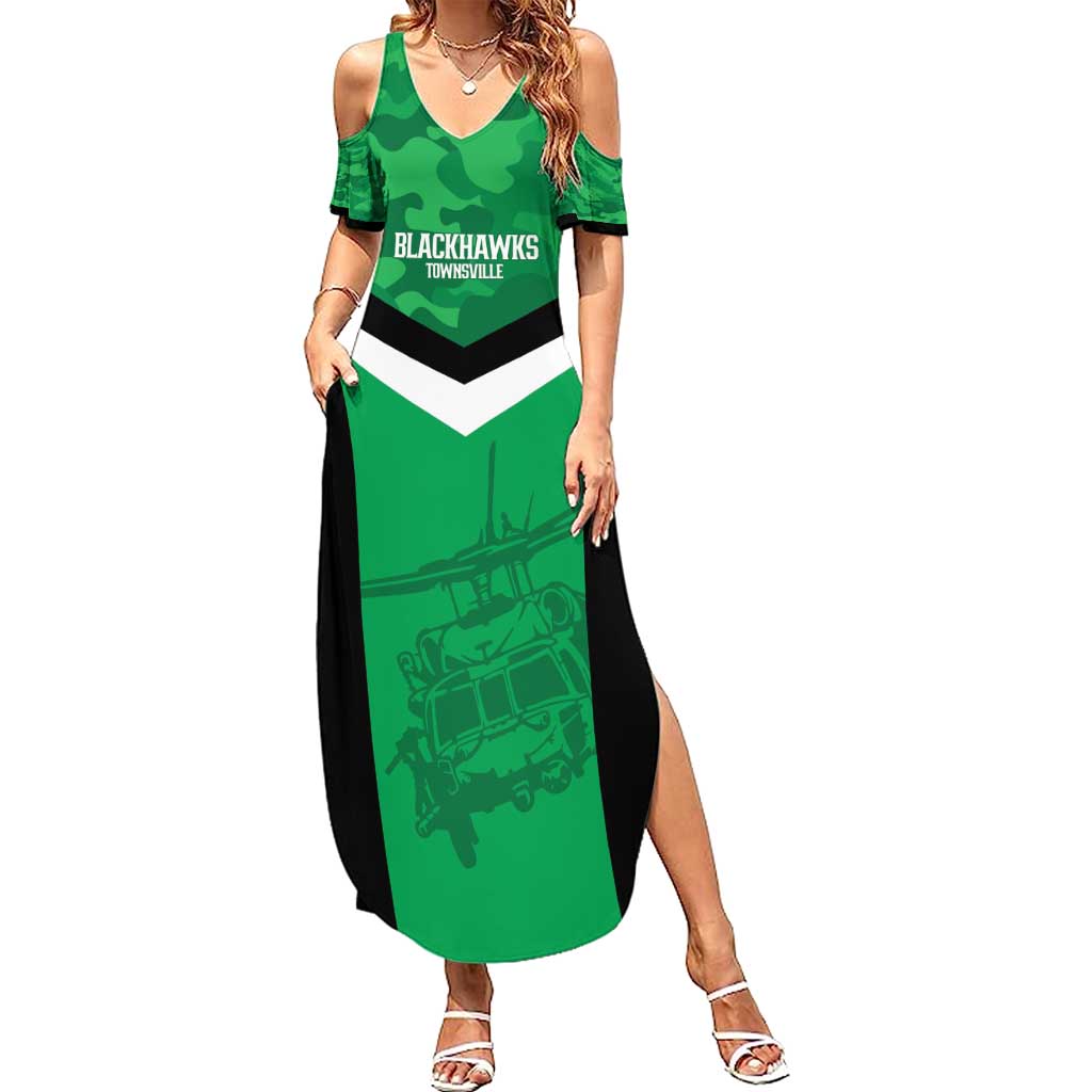 Townsville Rugby Custom Family Matching Summer Maxi Dress and Hawaiian Shirt Go Blackhawks Camouflage Pattern - Aussie Hoodie