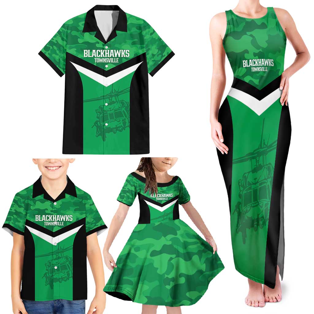 Townsville Rugby Custom Family Matching Tank Maxi Dress and Hawaiian Shirt Go Blackhawks Camouflage Pattern - Aussie Hoodie