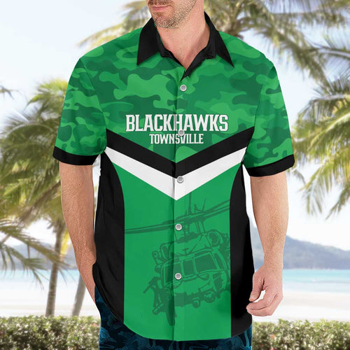 Townsville Rugby Custom Hawaiian Shirt Go Blackhawks Camouflage Pattern - Aussie Hoodie