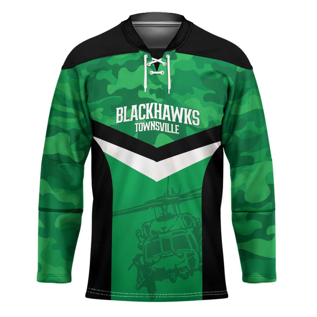 Townsville Rugby Custom Hockey Jersey Go Blackhawks Camouflage Pattern - Aussie Hoodie
