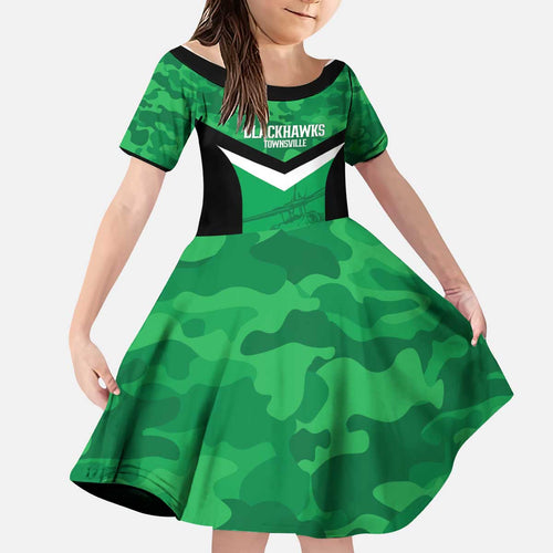 Townsville Rugby Custom Kid Short Sleeve Dress Go Blackhawks Camouflage Pattern - Aussie Hoodie