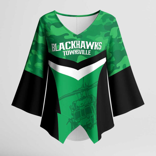 Townsville Rugby Custom Kimono Sleeve Blouse Go Blackhawks Camouflage Pattern - Aussie Hoodie