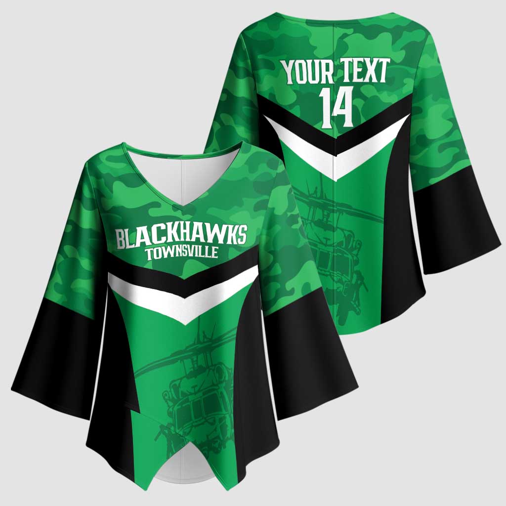 Townsville Rugby Custom Kimono Sleeve Blouse Go Blackhawks Camouflage Pattern - Aussie Hoodie