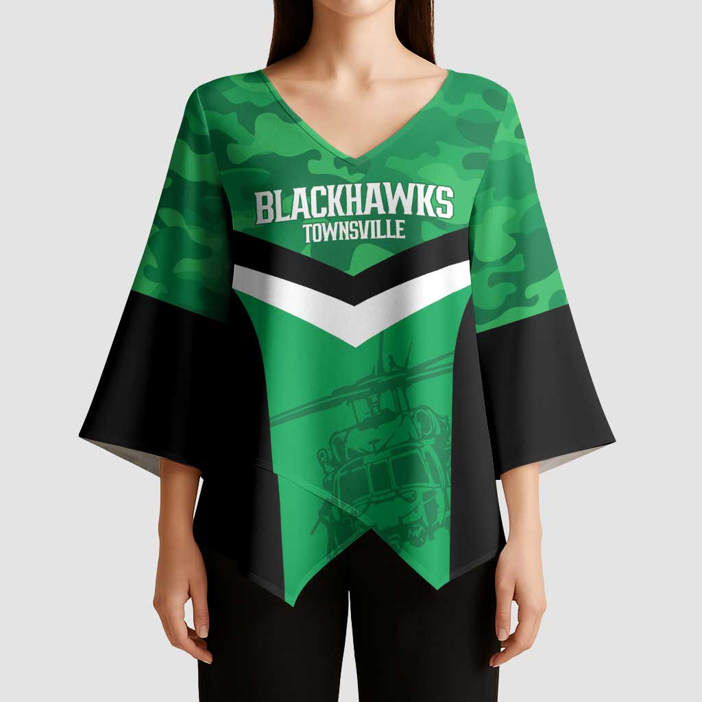 Townsville Rugby Custom Kimono Sleeve Blouse Go Blackhawks Camouflage Pattern - Aussie Hoodie