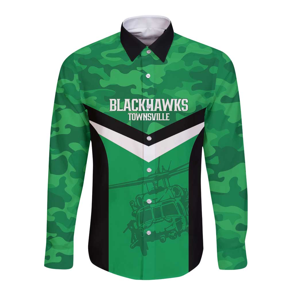 Townsville Rugby Custom Long Sleeve Button Shirt Go Blackhawks Camouflage Pattern - Aussie Hoodie