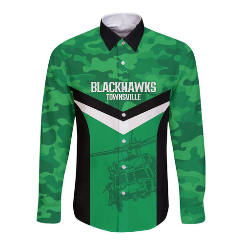 Townsville Rugby Custom Long Sleeve Button Shirt Go Blackhawks Camouflage Pattern - Aussie Hoodie