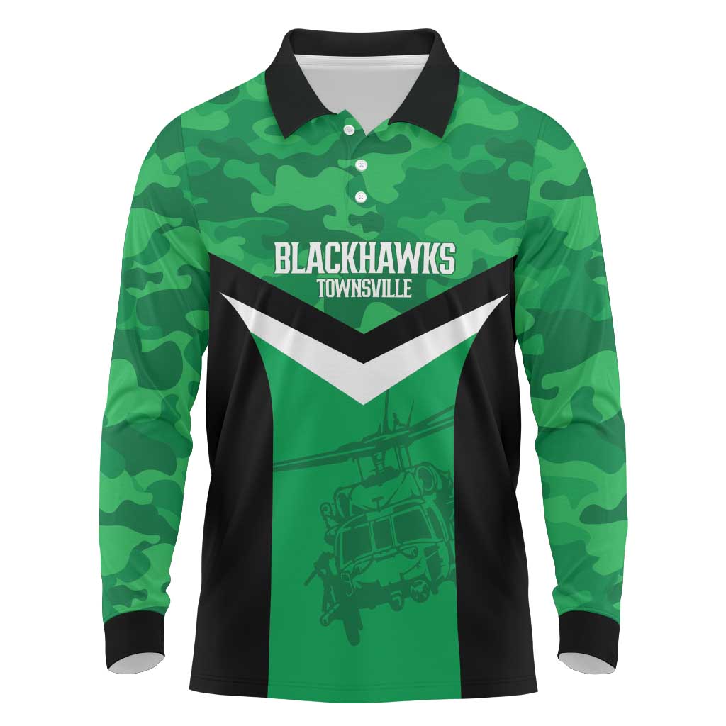 Townsville Rugby Custom Long Sleeve Polo Shirt Go Blackhawks Camouflage Pattern - Aussie Hoodie