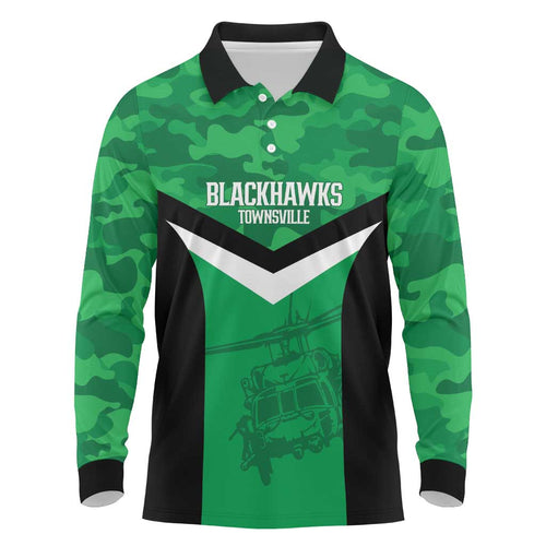 Townsville Rugby Custom Long Sleeve Polo Shirt Go Blackhawks Camouflage Pattern - Aussie Hoodie