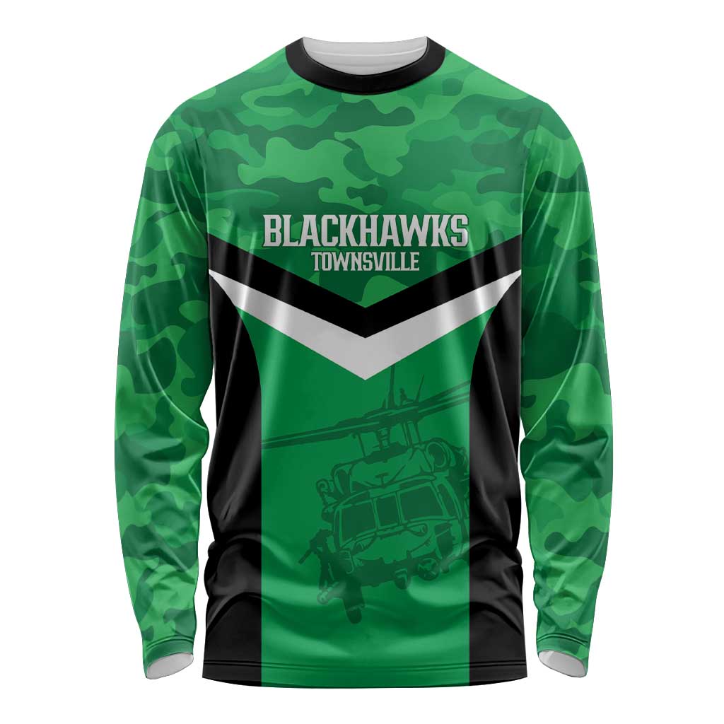 Townsville Rugby Custom Long Sleeve Shirt Go Blackhawks Camouflage Pattern - Aussie Hoodie