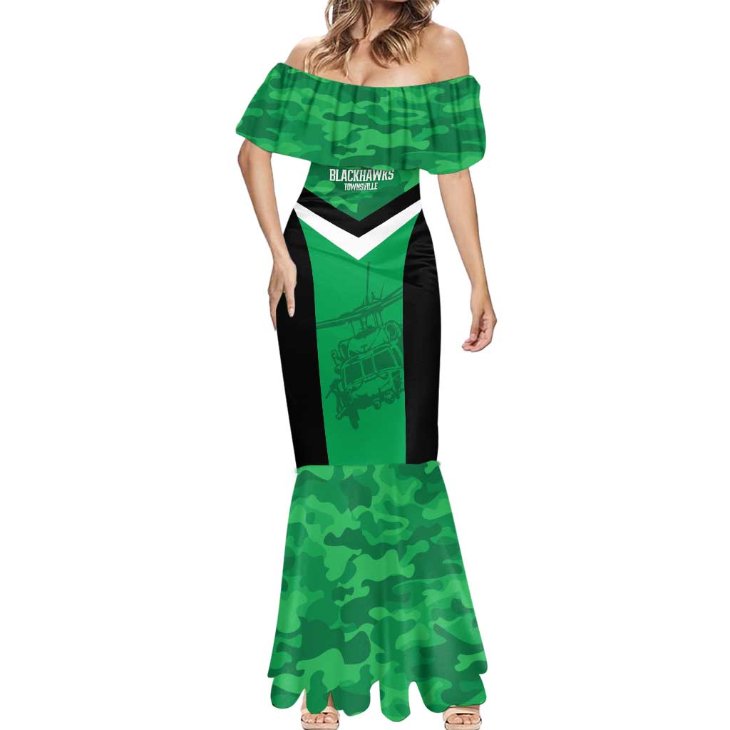 Townsville Rugby Custom Mermaid Dress Go Blackhawks Camouflage Pattern - Aussie Hoodie