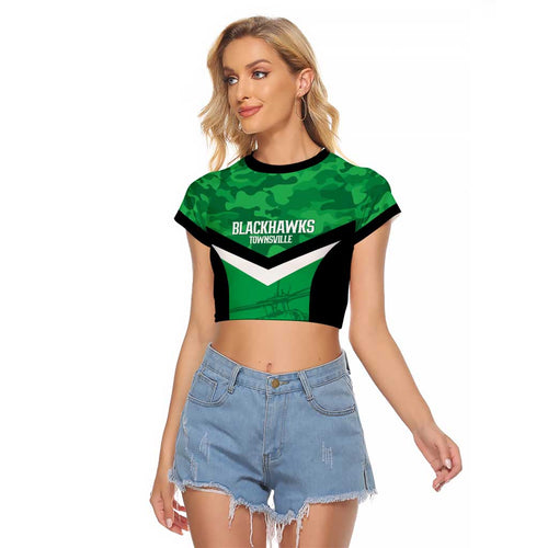 Townsville Rugby Custom Raglan Cropped T Shirt Go Blackhawks Camouflage Pattern - Aussie Hoodie