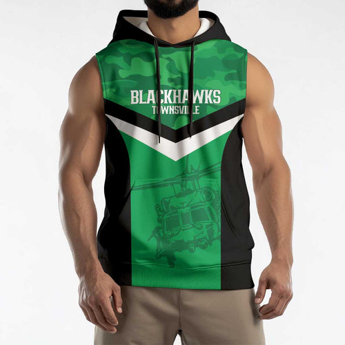 Townsville Rugby Custom Sleeveless Hoodie Go Blackhawks Camouflage Pattern - Aussie Hoodie